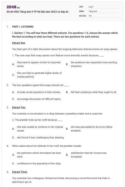 Đề thi HSG Tiếng Anh 9 TP Hà Nội năm 2023 có đáp án