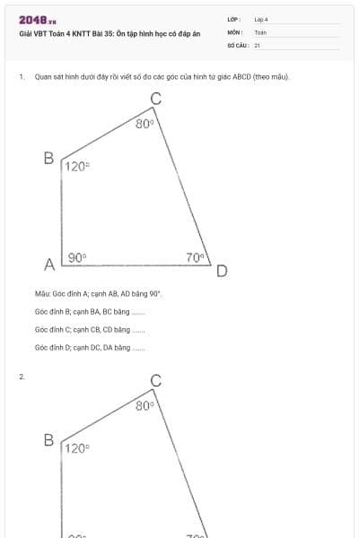 Giải VBT Toán 4 KNTT Bài 35: Ôn tập hình học có đáp án