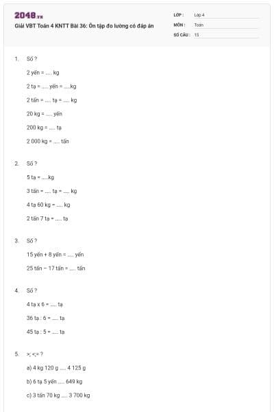 Giải VBT Toán 4 KNTT Bài 36: Ôn tập đo lường có đáp án