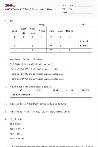Giải VBT Toán 4 KNTT Bài 37: Ôn tập chung có đáp án