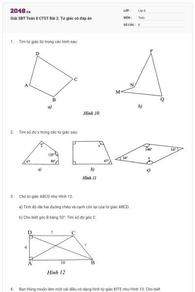 Giải SBT Toán 8 CTST Bài 2. Tứ giác có đáp án