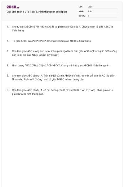 Giải SBT Toán 8 CTST Bài 3. Hình thang cân có đáp án