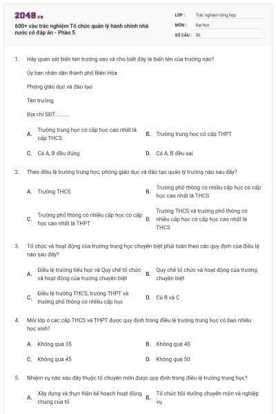 600+ câu trắc nghiệm Tổ chức quản lý hành chính nhà nước có đáp án - Phần 5