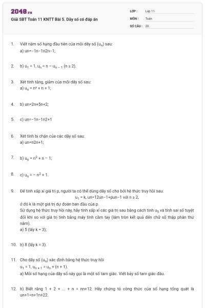 Giải SBT Toán 11 KNTT Bài 5. Dãy số có đáp án