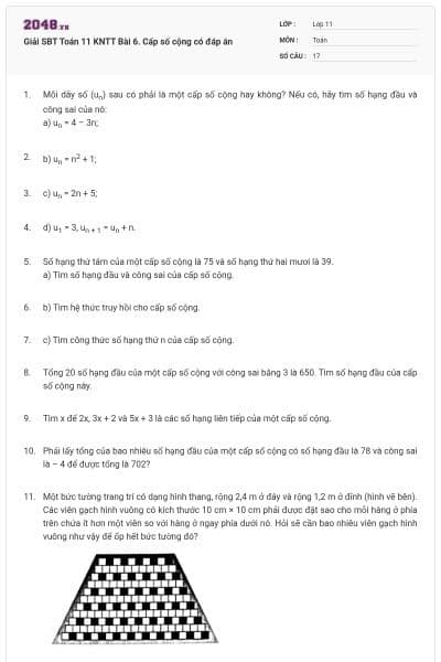 Giải SBT Toán 11 KNTT Bài 6. Cấp số cộng có đáp án