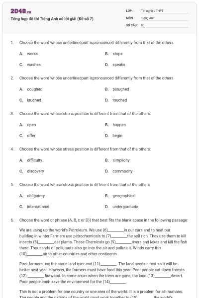 Tổng hợp đề thi Tiếng Anh có lời giải (Đề số 7)
