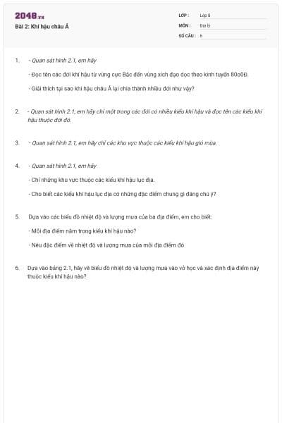 Bài 2: Khí hậu châu Á