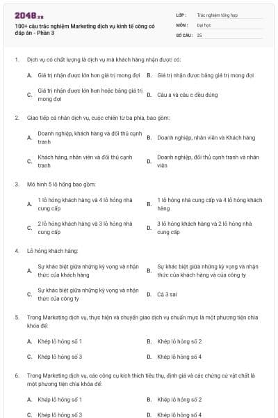 100+ câu trắc nghiệm Marketing dịch vụ kinh tế công có đáp án - Phần 3