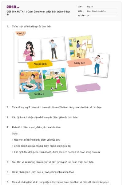 Giải SGK HĐTN 11 Cánh Diều Hoàn thiện bản thân có đáp án