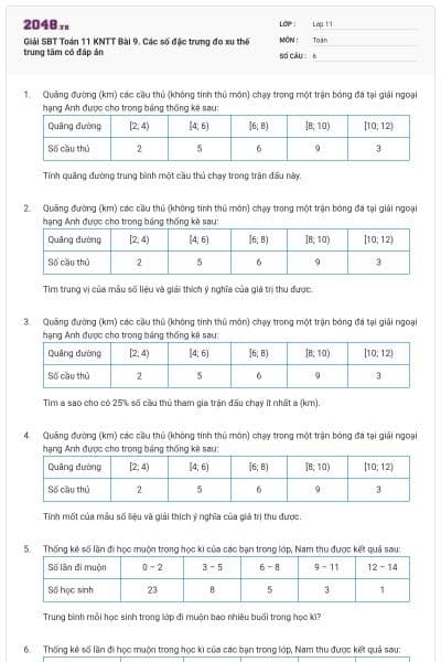 Giải SBT Toán 11 KNTT Bài 9. Các số đặc trưng đo xu thế trung tâm có đáp án
