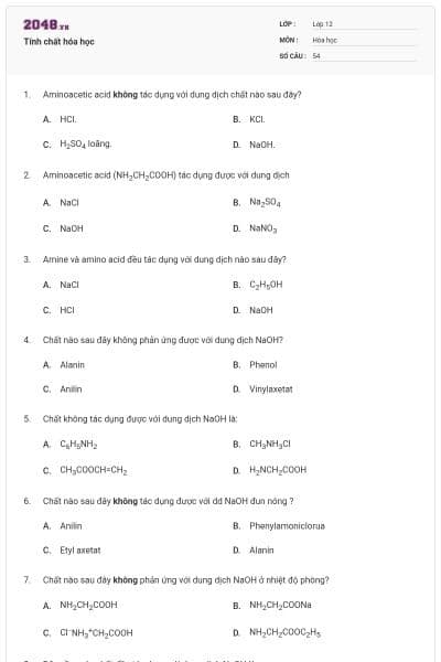 Tính chất hóa học