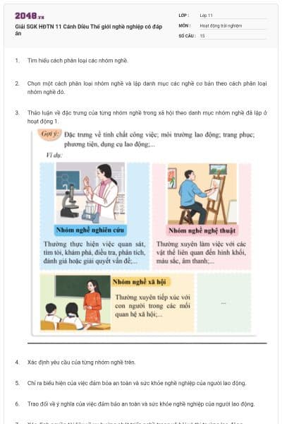 Giải SGK HĐTN 11 Cánh Diều Thế giới nghề nghiệp có đáp án