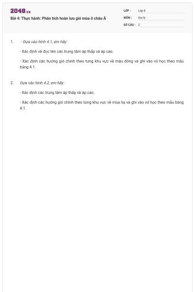 Bài 4: Thực hành: Phân tích hoàn lưu gió mùa ở châu Á