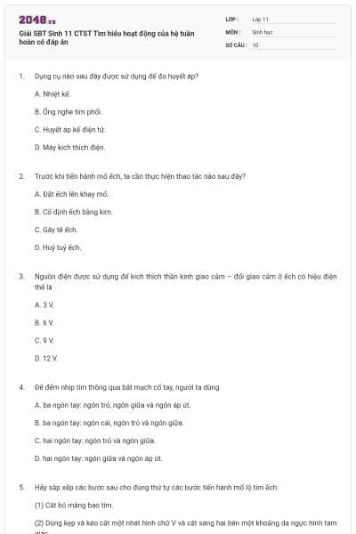 Giải SBT Sinh 11 CTST Tìm hiểu hoạt động của hệ tuần hoàn có đáp án