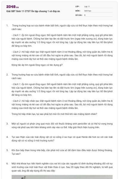 Giải SBT Sinh 11 CTST Ôn tập chương 1 có đáp án