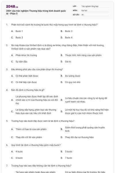 200+ câu trắc nghiệm Thương hiệu trong kinh doanh quốc tế - Phần 5