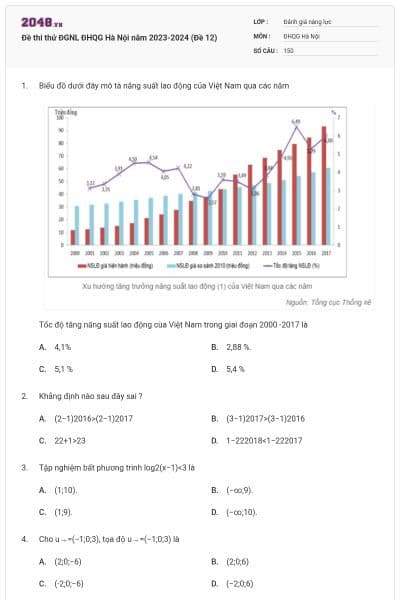 Đề thi thử ĐGNL ĐHQG Hà Nội năm 2023-2024 (Đề 12)