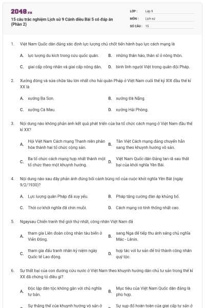 15 câu trắc nghiệm Lịch sử 9 Cánh diều Bài 5 có đáp án (Phần 2)
