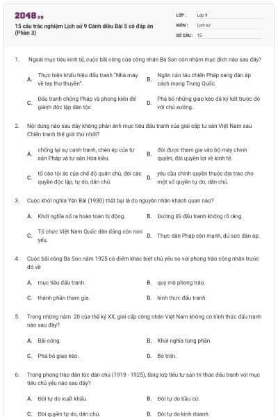 15 câu trắc nghiệm Lịch sử 9 Cánh diều Bài 5 có đáp án (Phần 3)