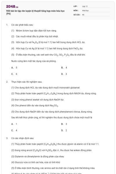 900 bài ôn tập rèn luyện lý thuyết tổng hợp môn hóa học (P6)