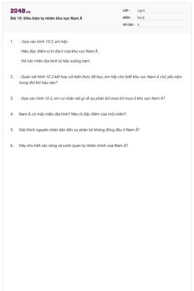 Bài 10: Điều kiện tự nhiên khu vực Nam Á