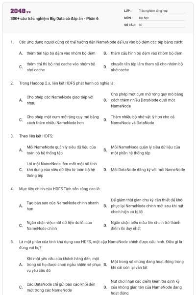 300+ câu trắc nghiệm Big Data có đáp án - Phần 6