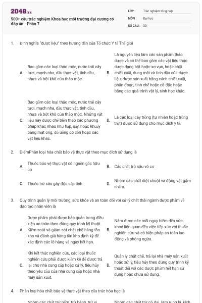 500+ câu trắc nghiệm Khoa học môi trường đại cương có đáp án - Phần 7