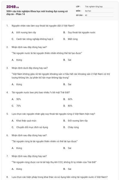 500+ câu trắc nghiệm Khoa học môi trường đại cương có đáp án - Phần 14