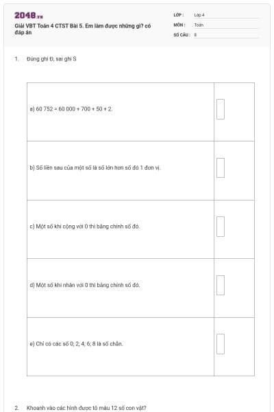 Giải VBT Toán 4 CTST Bài 5. Em làm được những gì? có đáp án