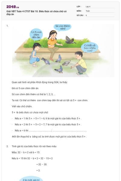 Giải VBT Toán 4 CTST Bài 10. Biểu thức có chứa chữ có đáp án