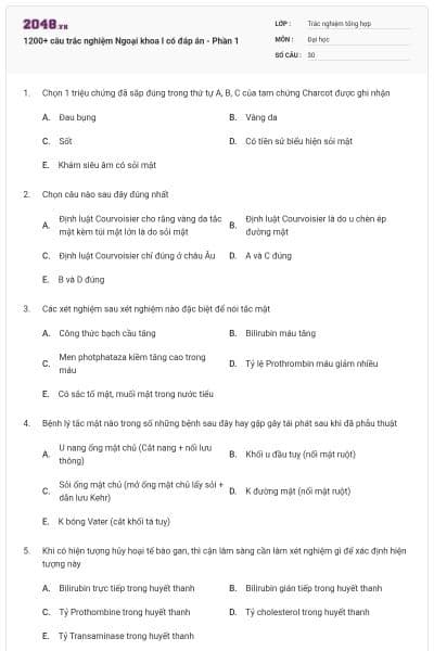 1200+ câu trắc nghiệm Ngoại khoa I có đáp án - Phần 1