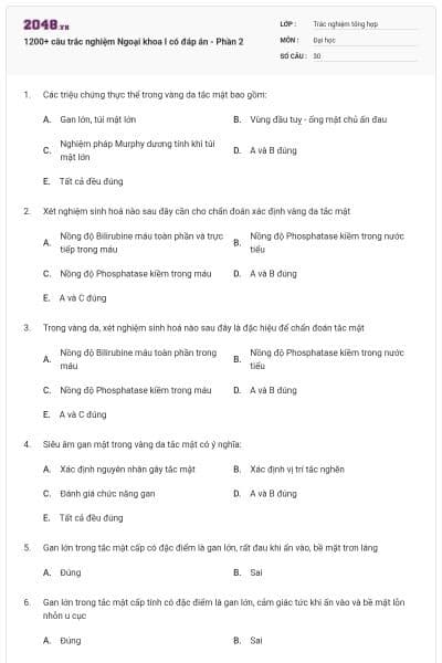 1200+ câu trắc nghiệm Ngoại khoa I có đáp án - Phần 2