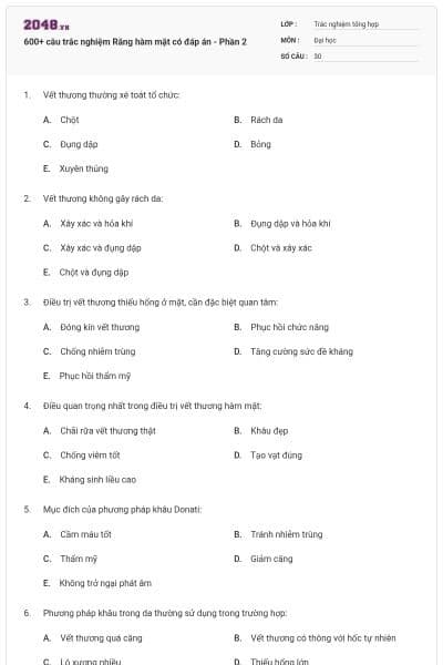 600+ câu trắc nghiệm Răng hàm mặt có đáp án - Phần 2