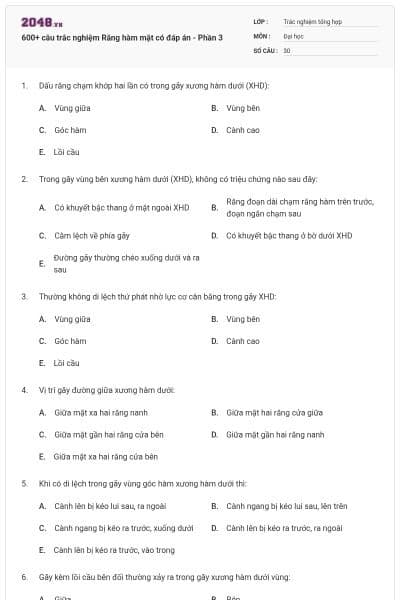 600+ câu trắc nghiệm Răng hàm mặt có đáp án - Phần 3