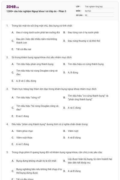 1200+ câu trắc nghiệm Ngoại khoa I có đáp án - Phần 3