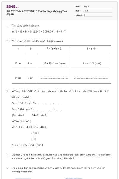 Giải VBT Toán 4 CTST Bài 15. Em làm được những gì? có đáp án