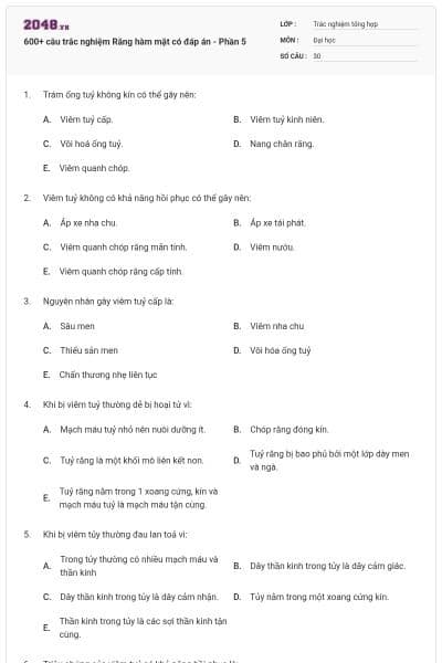 600+ câu trắc nghiệm Răng hàm mặt có đáp án - Phần 5