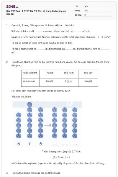Giải VBT Toán 4 CTST Bài 19. Tìm số trung bình cộng có đáp án