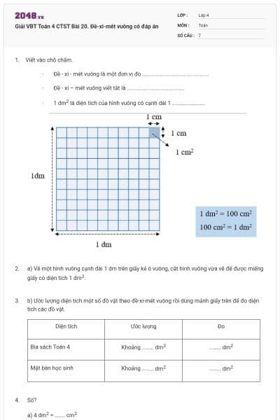 Giải VBT Toán 4 CTST Bài 20. Đề-xi-mét vuông có đáp án