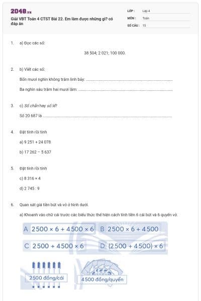 Giải VBT Toán 4 CTST Bài 22. Em làm được những gì? có đáp án