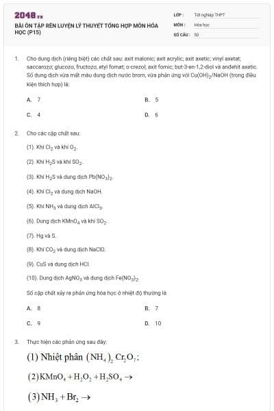 BÀI ÔN TẬP RÈN LUYỆN LÝ THUYẾT TỔNG HỢP MÔN HÓA HỌC (P15)