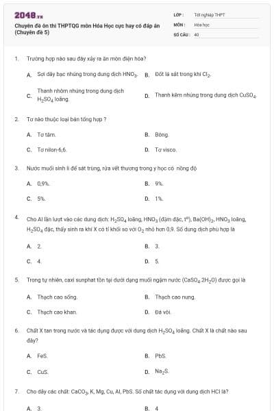 Chuyên đề ôn thi THPTQG môn Hóa Học cực hay có đáp án (Chuyên đề 5)