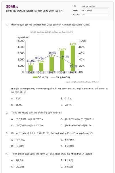 Đề thi thử ĐGNL ĐHQG Hà Nội năm 2023-2024 (Đề 17)