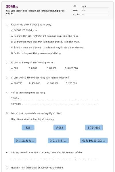 Giải VBT Toán 4 CTST Bài 29. Em làm được những gì? có đáp án