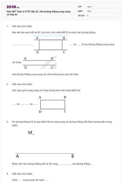 Giải VBT Toán 4 CTST Bài 32. Hai đường thẳng song song có đáp án