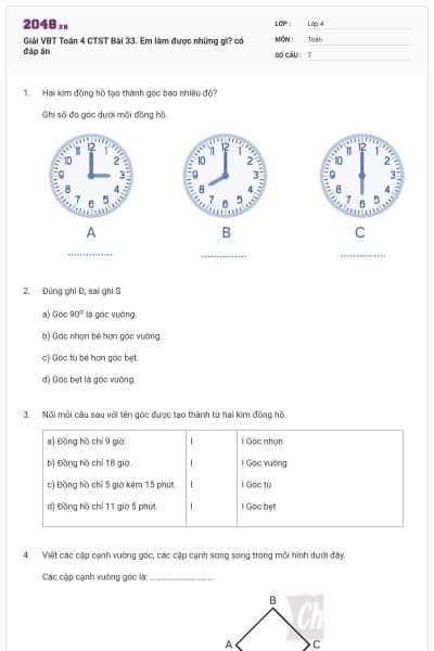 Giải VBT Toán 4 CTST Bài 33. Em làm được những gì? có đáp án