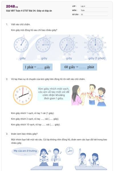 Giải VBT Toán 4 CTST Bài 34. Giây có đáp án
