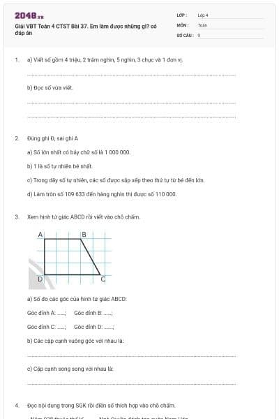 Giải VBT Toán 4 CTST Bài 37. Em làm được những gì? có đáp án