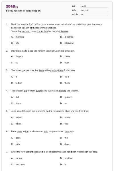Bộ câu hỏi: Tìm lỗi sai (Có đáp án)