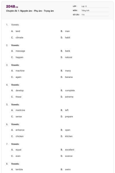 Chuyên đề 1: Nguyên âm - Phụ âm - Trọng âm